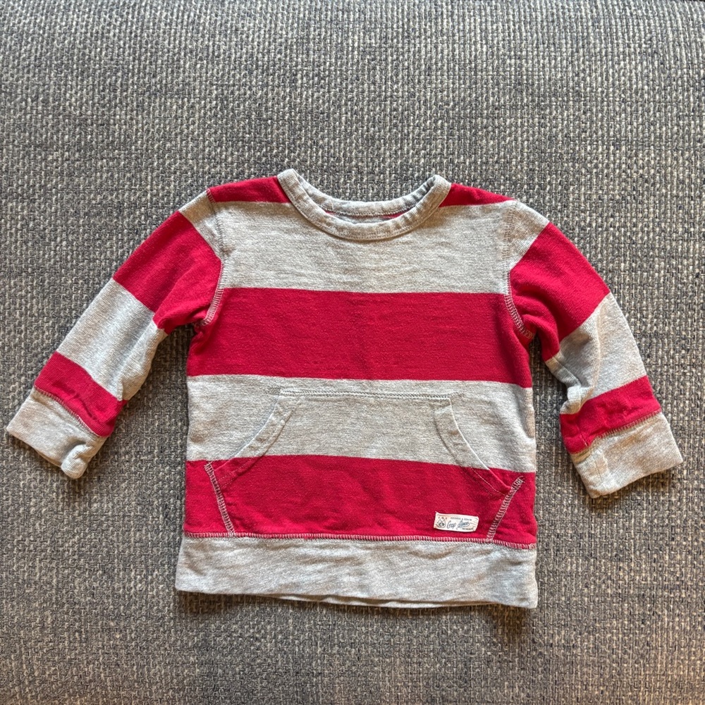 GAP Baby Red & Gray Striped Crewneck Sweatshirt w/ Kangaroo Pocket Size 18β24M π§Έ - Picture 2 of 5
